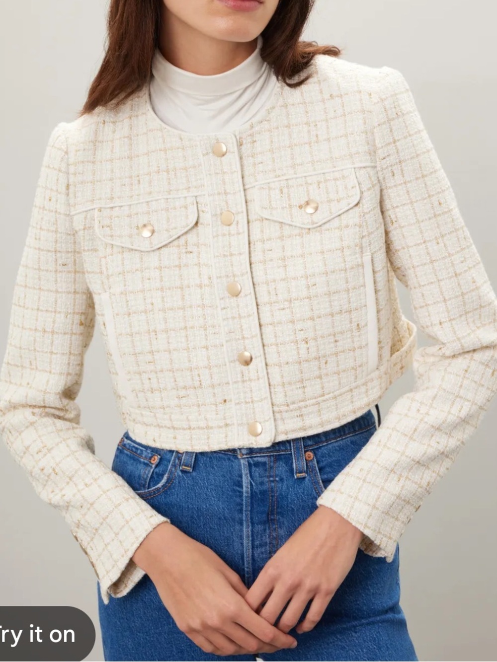 TOCCIN X RTR. OFF WHITE TWEED JACKET CROPPED MEDIUM GOLD